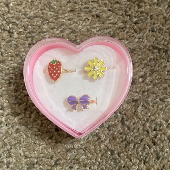 None Other - Charming Kids Ring Trio - Strawberry, Daisy, Bow